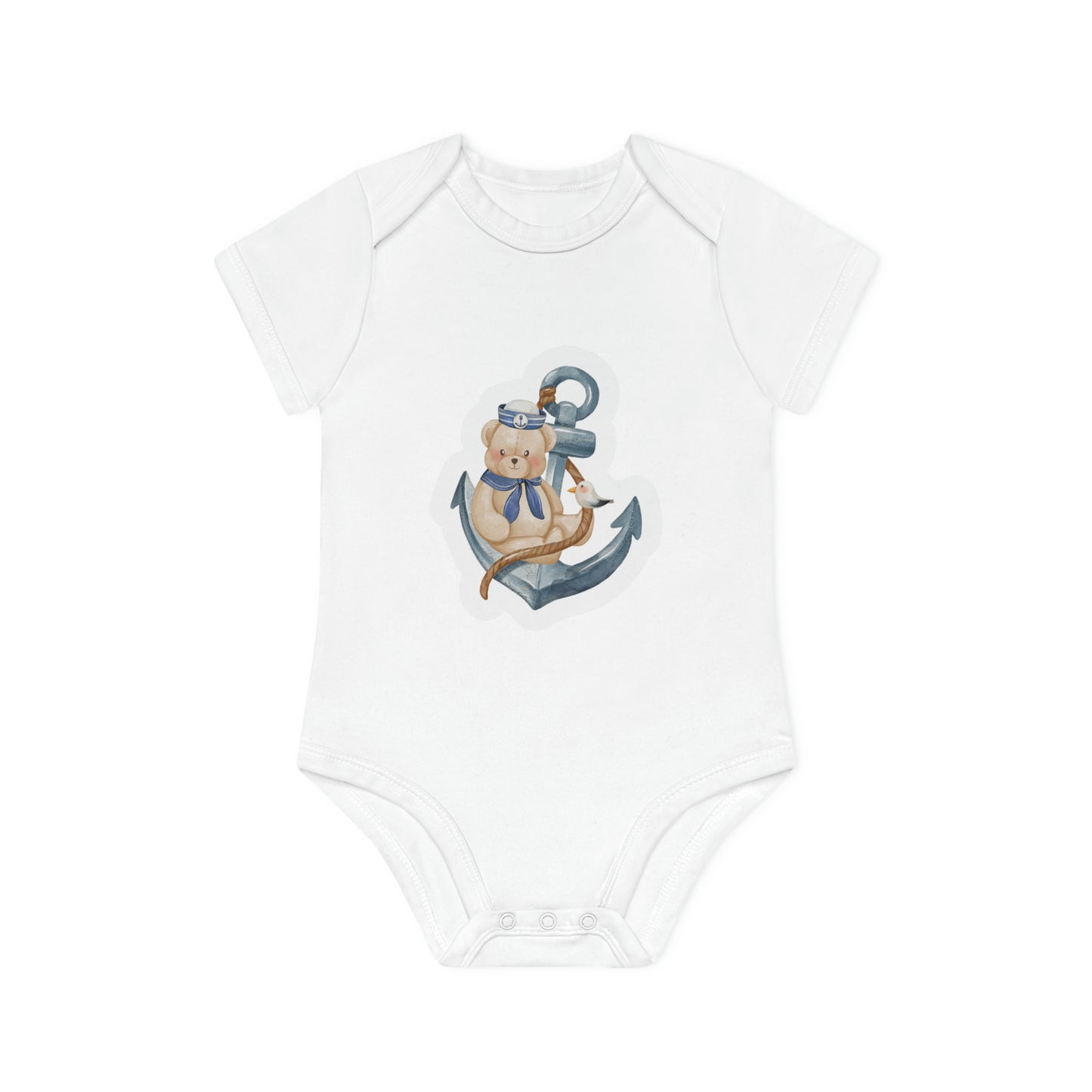 "Anchor Sailor Bear" - Baby Organic Short Sleeve Bodysuit