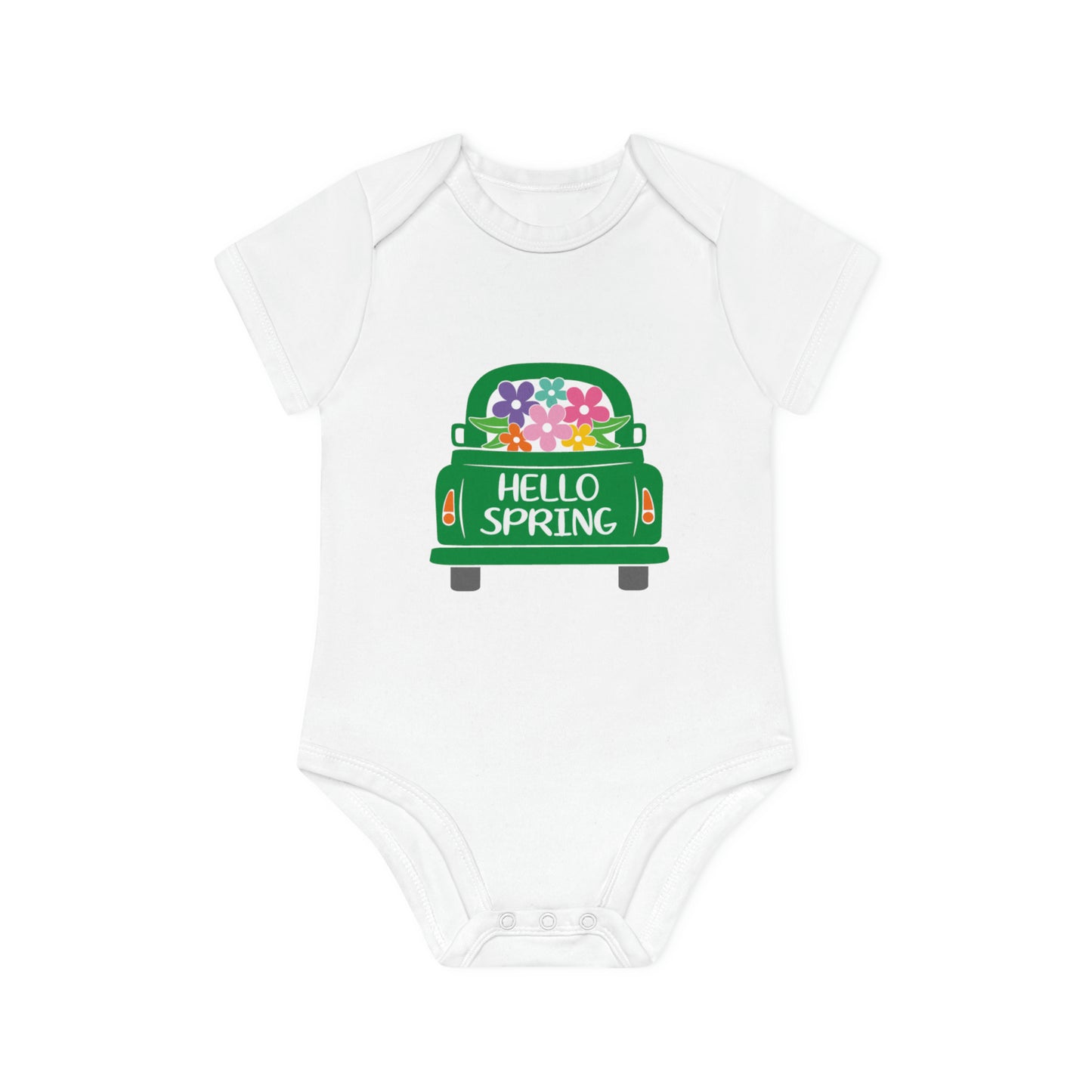 "Hello Spring" - Baby Organic Short Sleeve Bodysuit