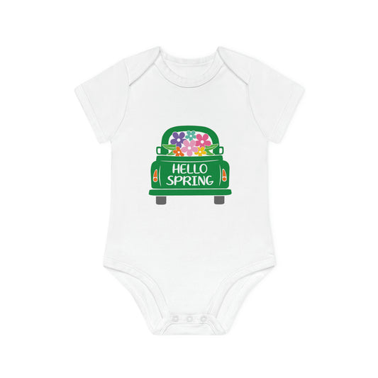 "Hello Spring" - Baby Organic Short Sleeve Bodysuit