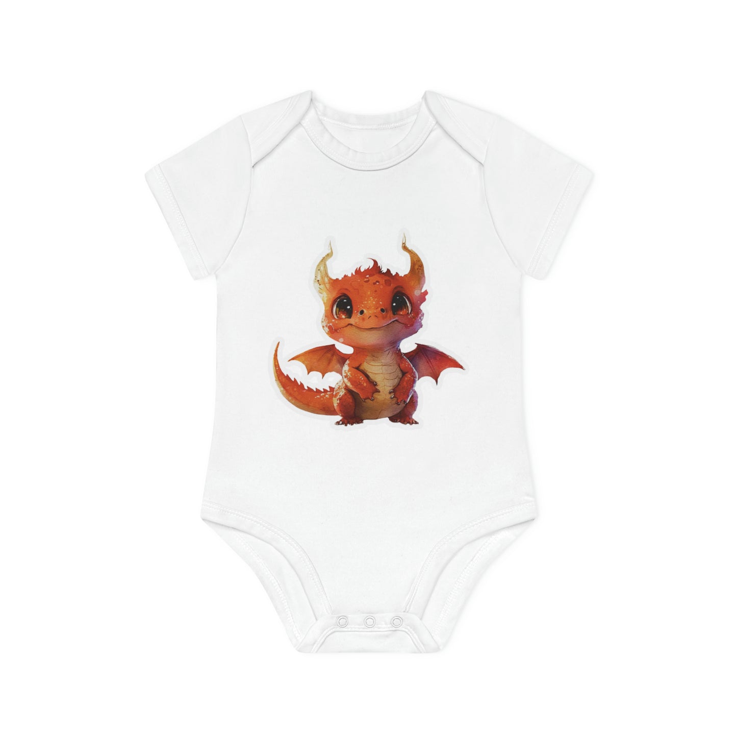 "Adorable Little Red Dragon" - Baby Organic Short Sleeve Bodysuit