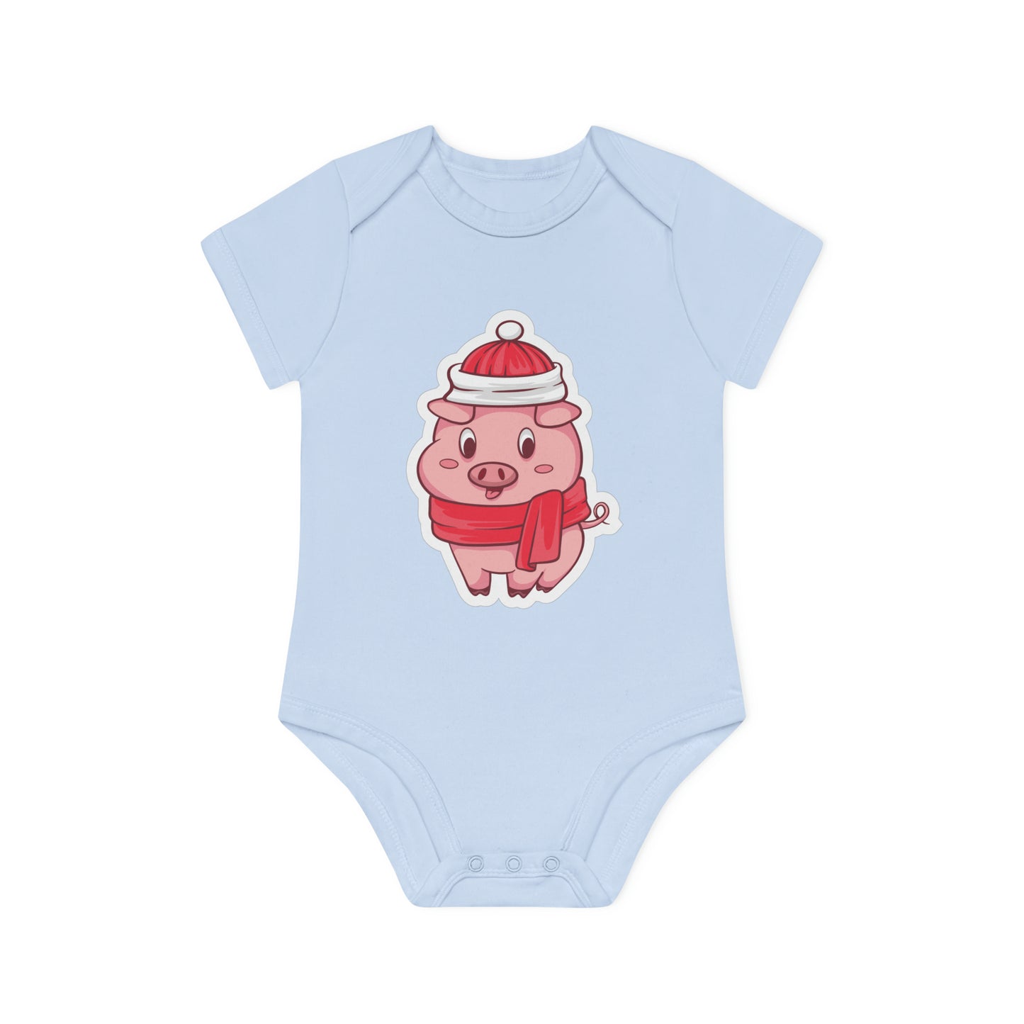 "Winter Piggie Cutie" - Baby Organic Short Sleeve Bodysuit