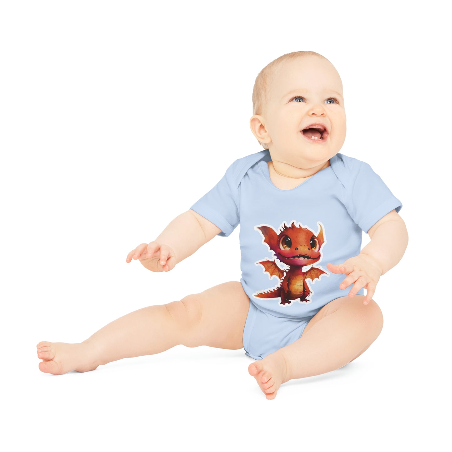 "Adorable Smiley Red Dragon" - Baby Organic Short Sleeve Bodysuit