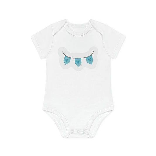 "Adorable Hearts Blue" - Baby Organic Short Sleeve Bodysuit