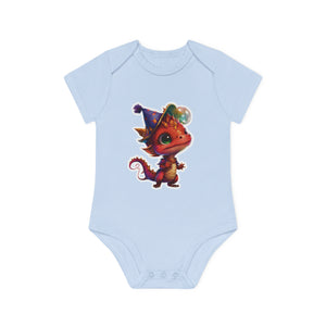 "Adorable Party  Dragon" - Baby Organic Short Sleeve Bodysuit