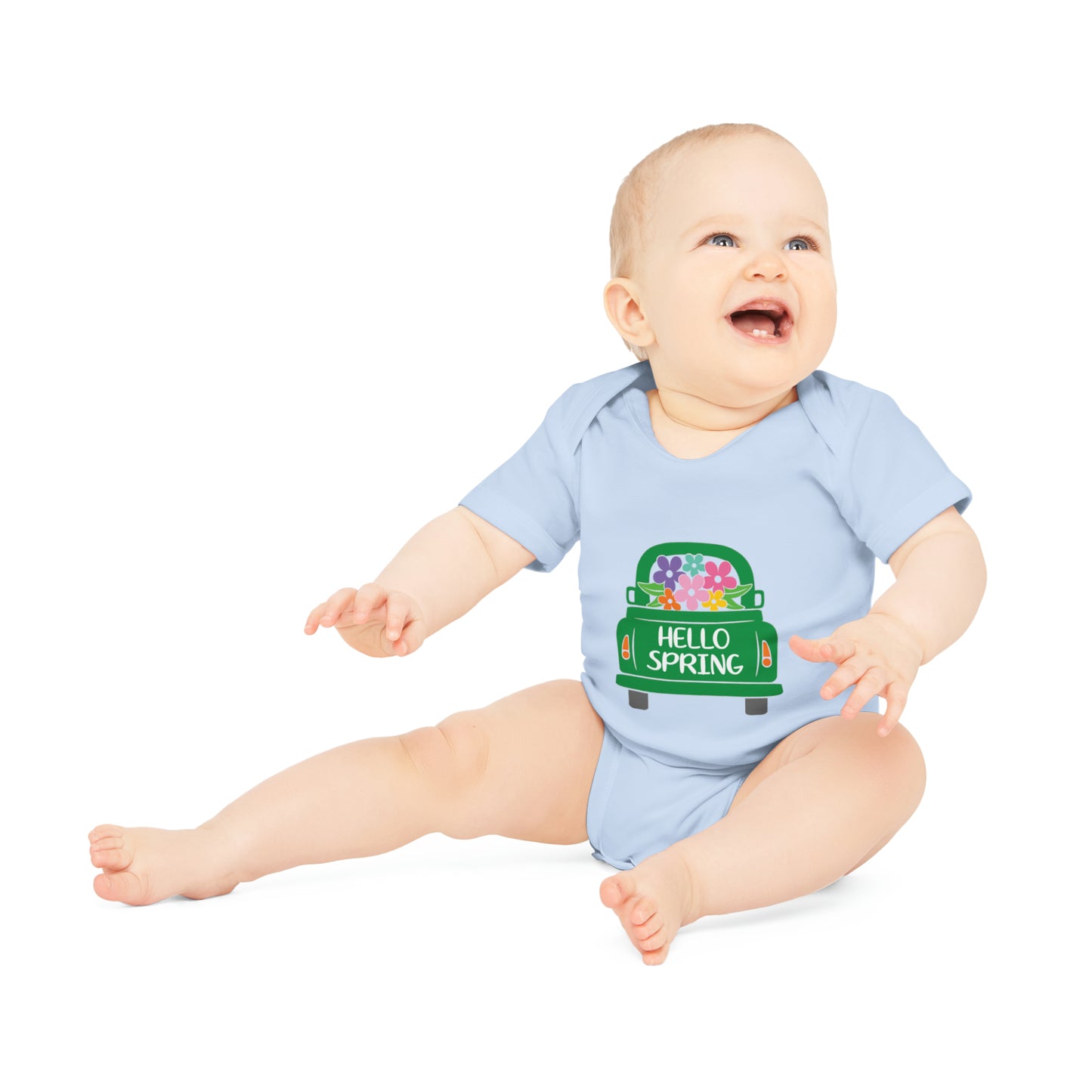 "Hello Spring" - Baby Organic Short Sleeve Bodysuit