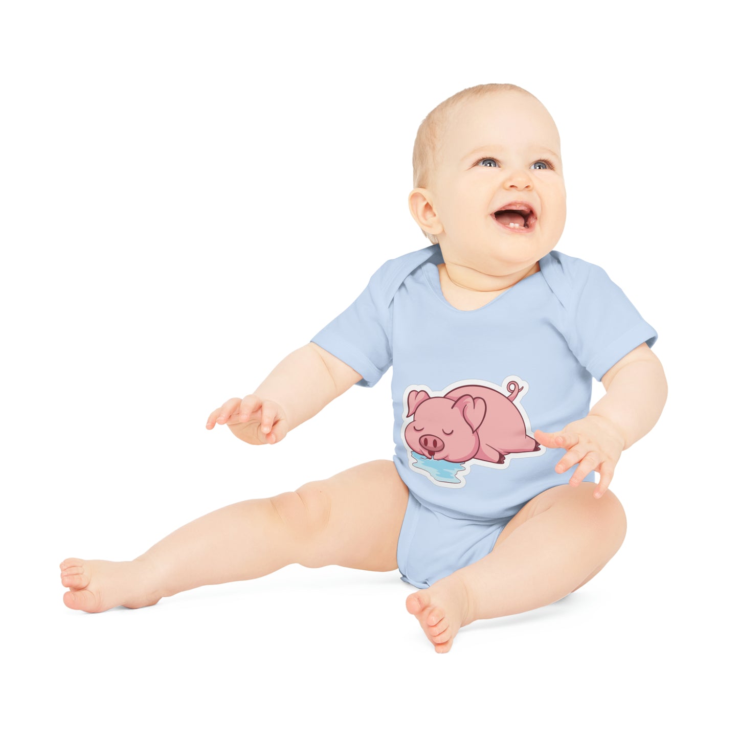 "Sleepy Drooling Piggie" - Baby Organic Short Sleeve Bodysuit