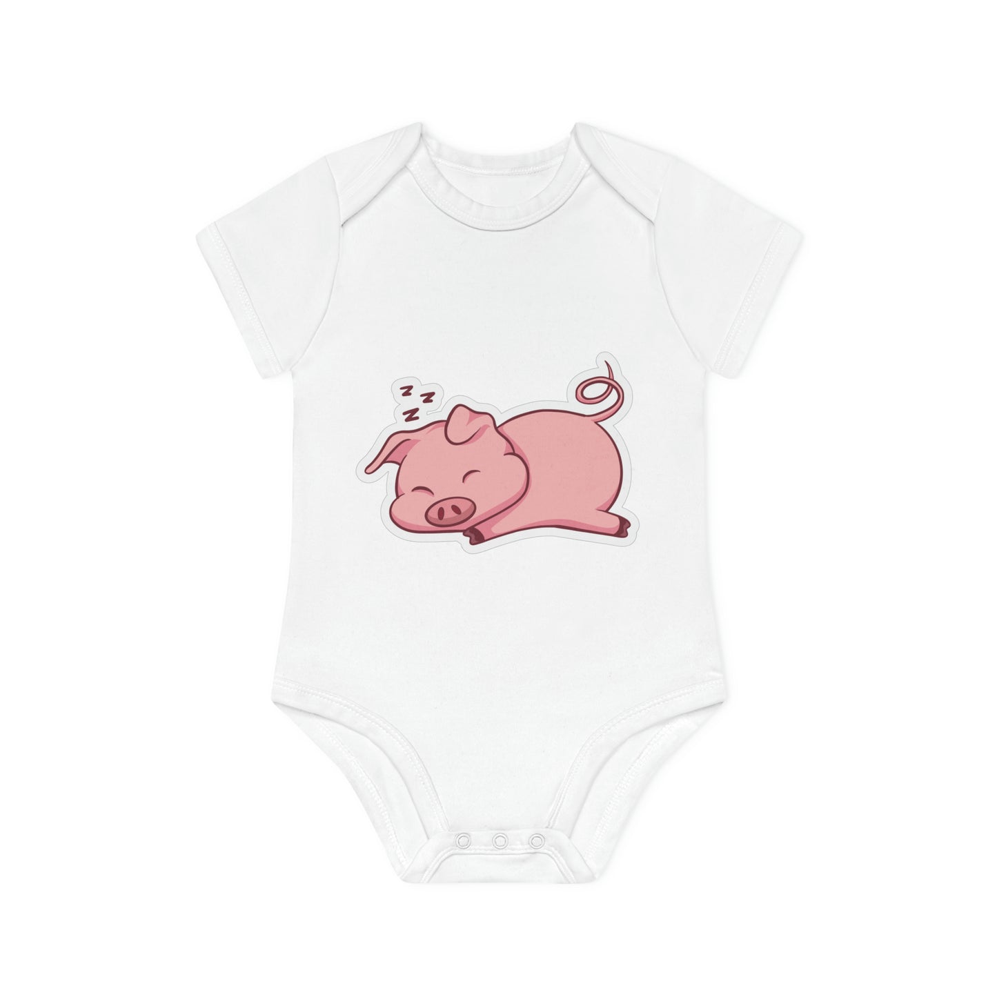 "Adorable Sleepy Piggie" - Baby Organic Short Sleeve Bodysuit