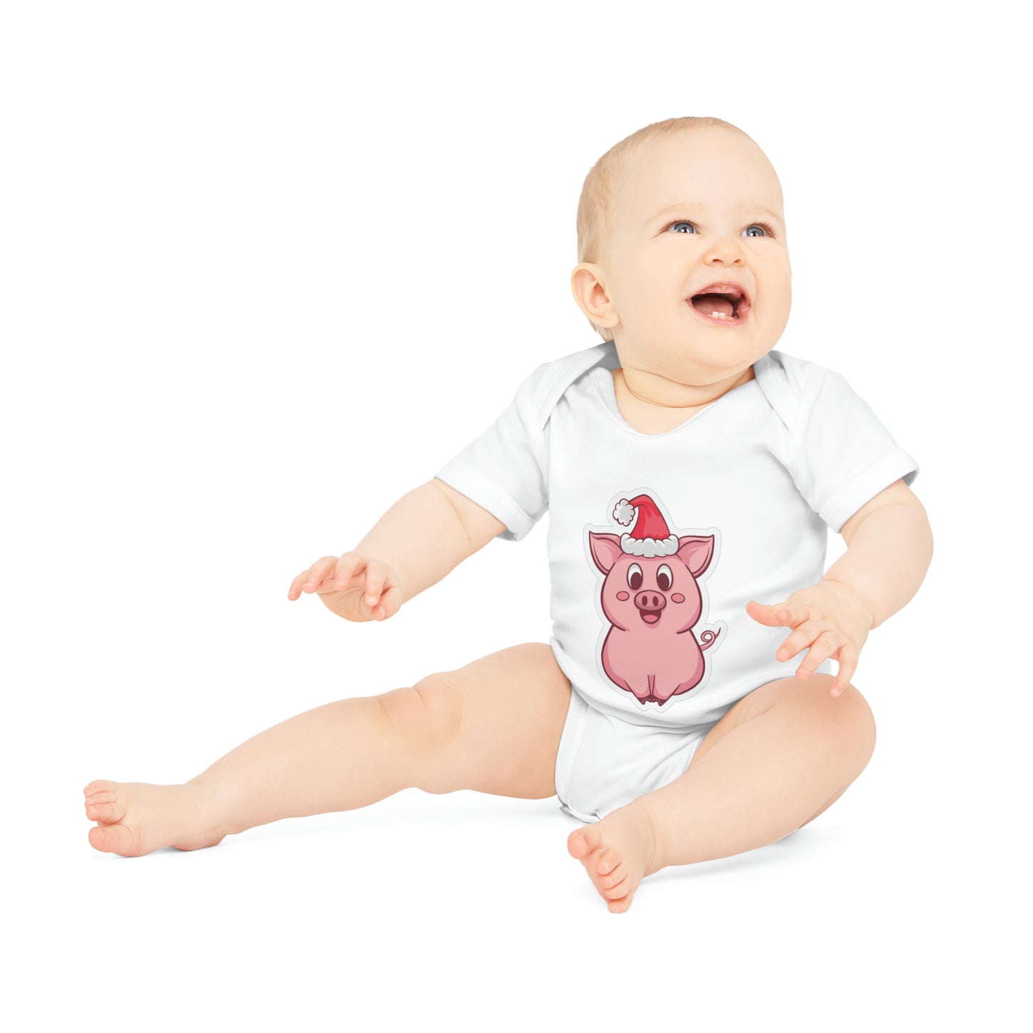 "Christmas Piggie" - Adorable Baby Organic Short Sleeve Bodysuit