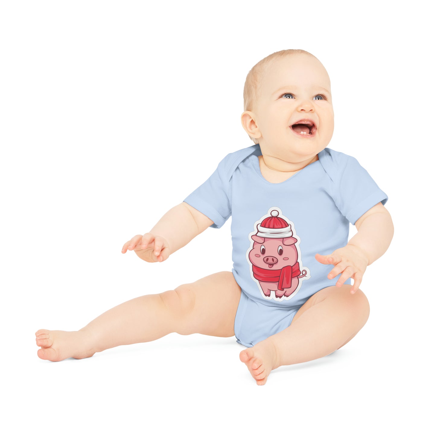 "Winter Piggie Cutie" - Baby Organic Short Sleeve Bodysuit