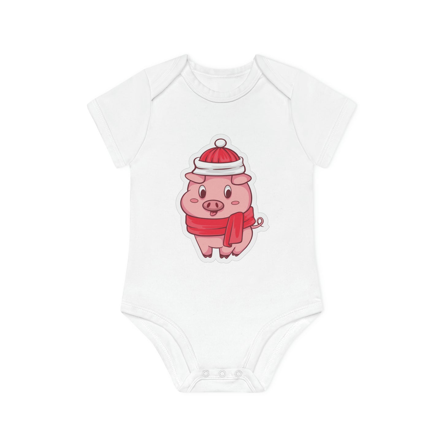 "Winter Piggie Cutie" - Baby Organic Short Sleeve Bodysuit