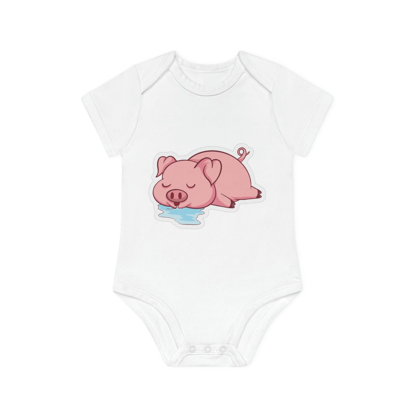 "Sleepy Drooling Piggie" - Baby Organic Short Sleeve Bodysuit