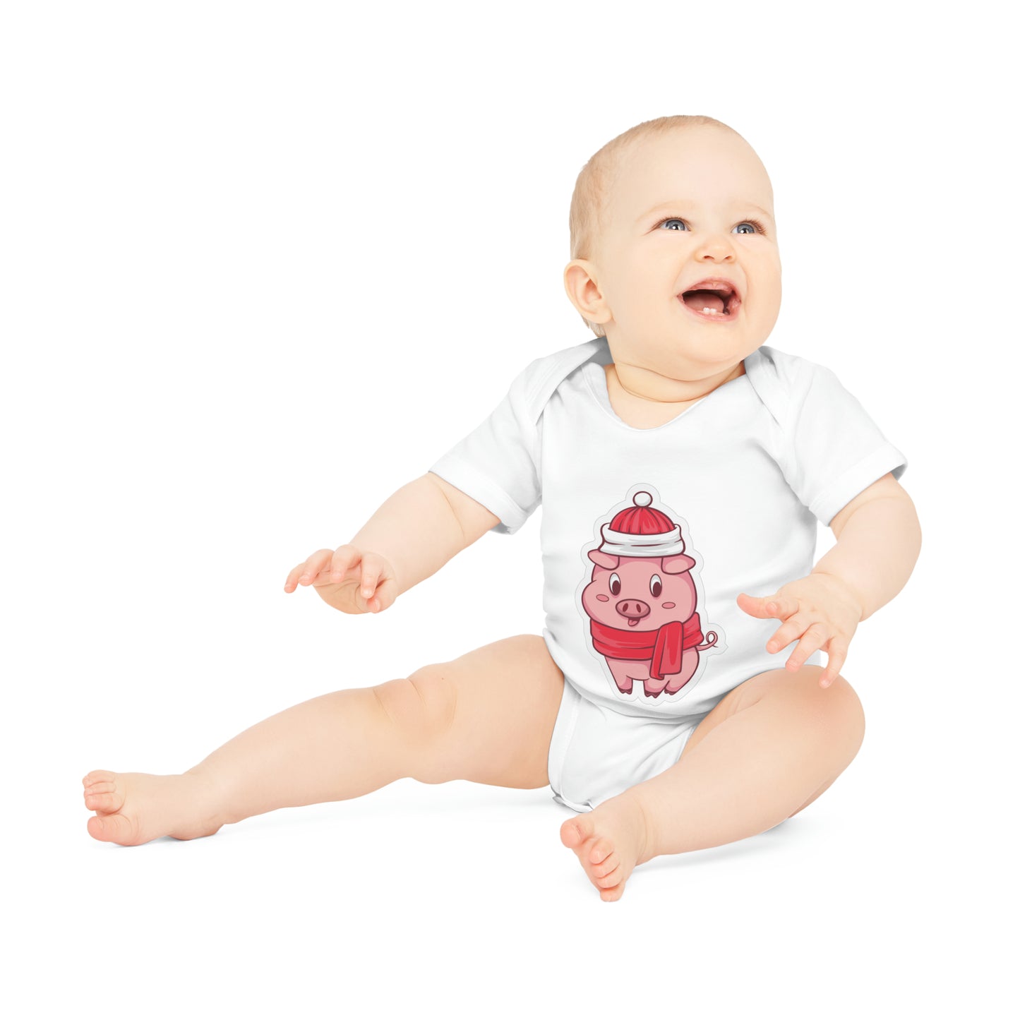 "Winter Piggie Cutie" - Baby Organic Short Sleeve Bodysuit