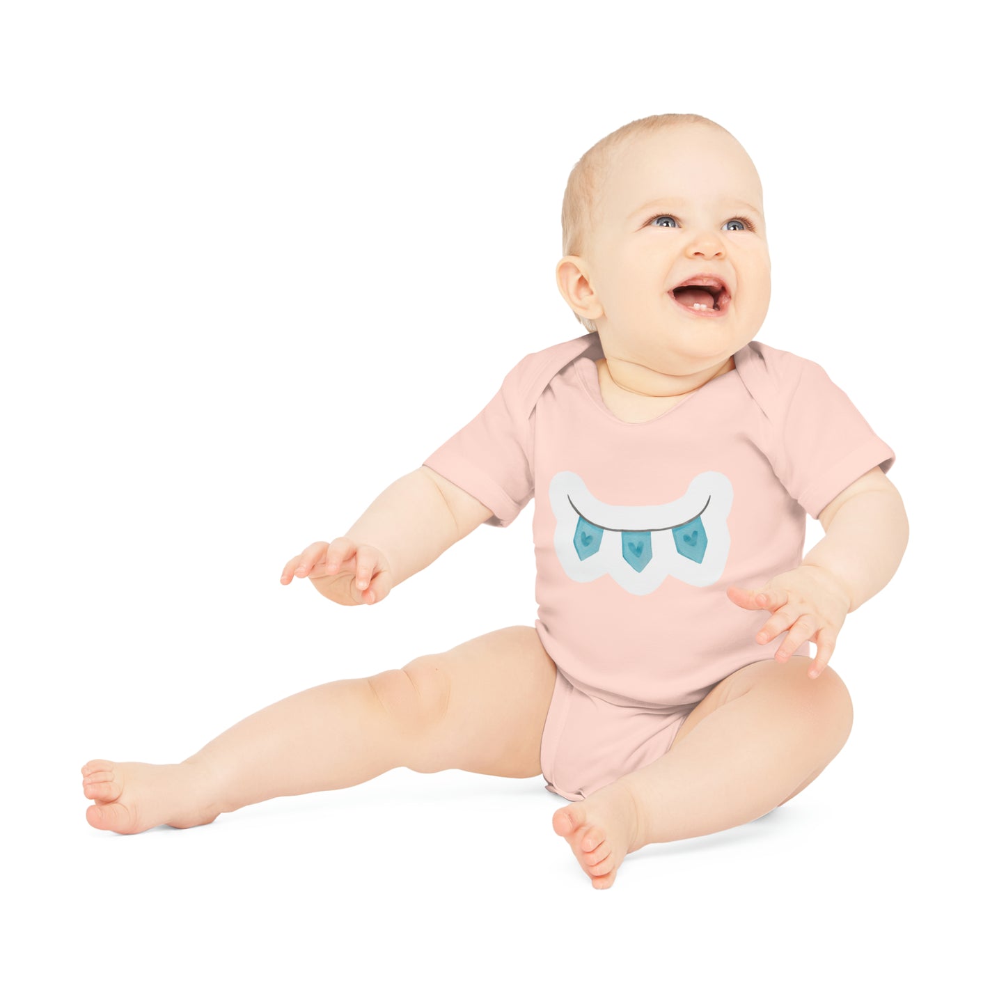 "Adorable Hearts Blue" - Baby Organic Short Sleeve Bodysuit