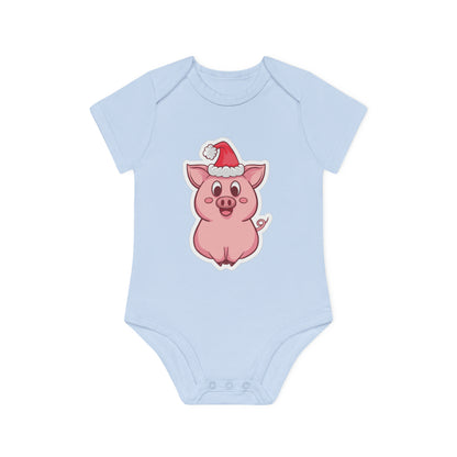 "Christmas Piggie" - Adorable Baby Organic Short Sleeve Bodysuit