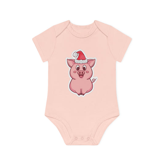 "Christmas Piggie" - Adorable Baby Organic Short Sleeve Bodysuit