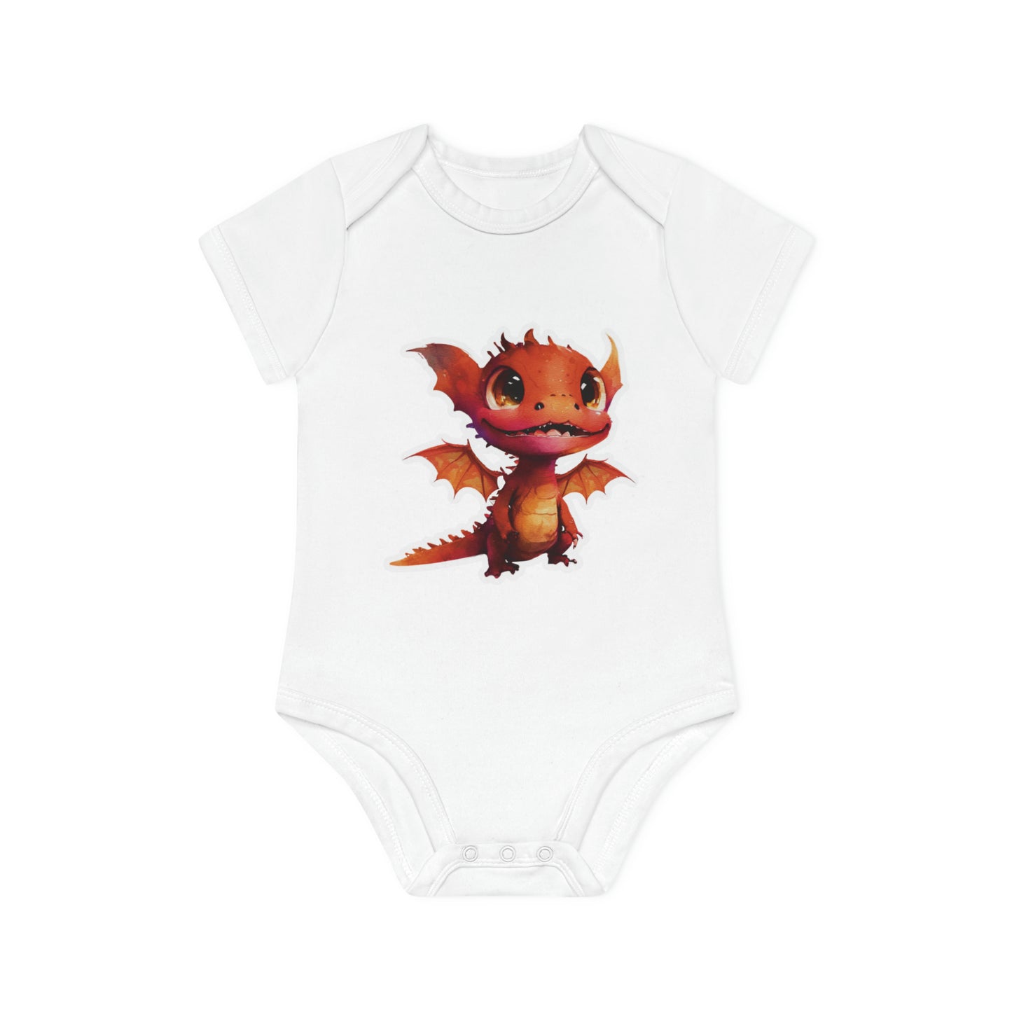 "Adorable Smiley Red Dragon" - Baby Organic Short Sleeve Bodysuit