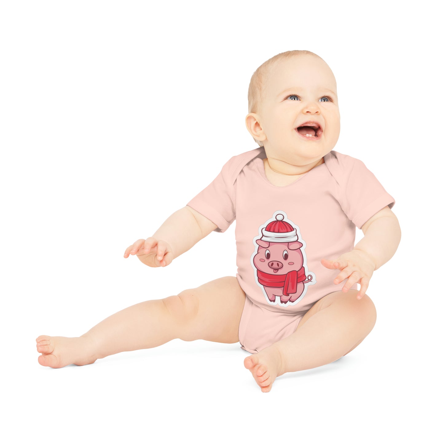 "Winter Piggie Cutie" - Baby Organic Short Sleeve Bodysuit