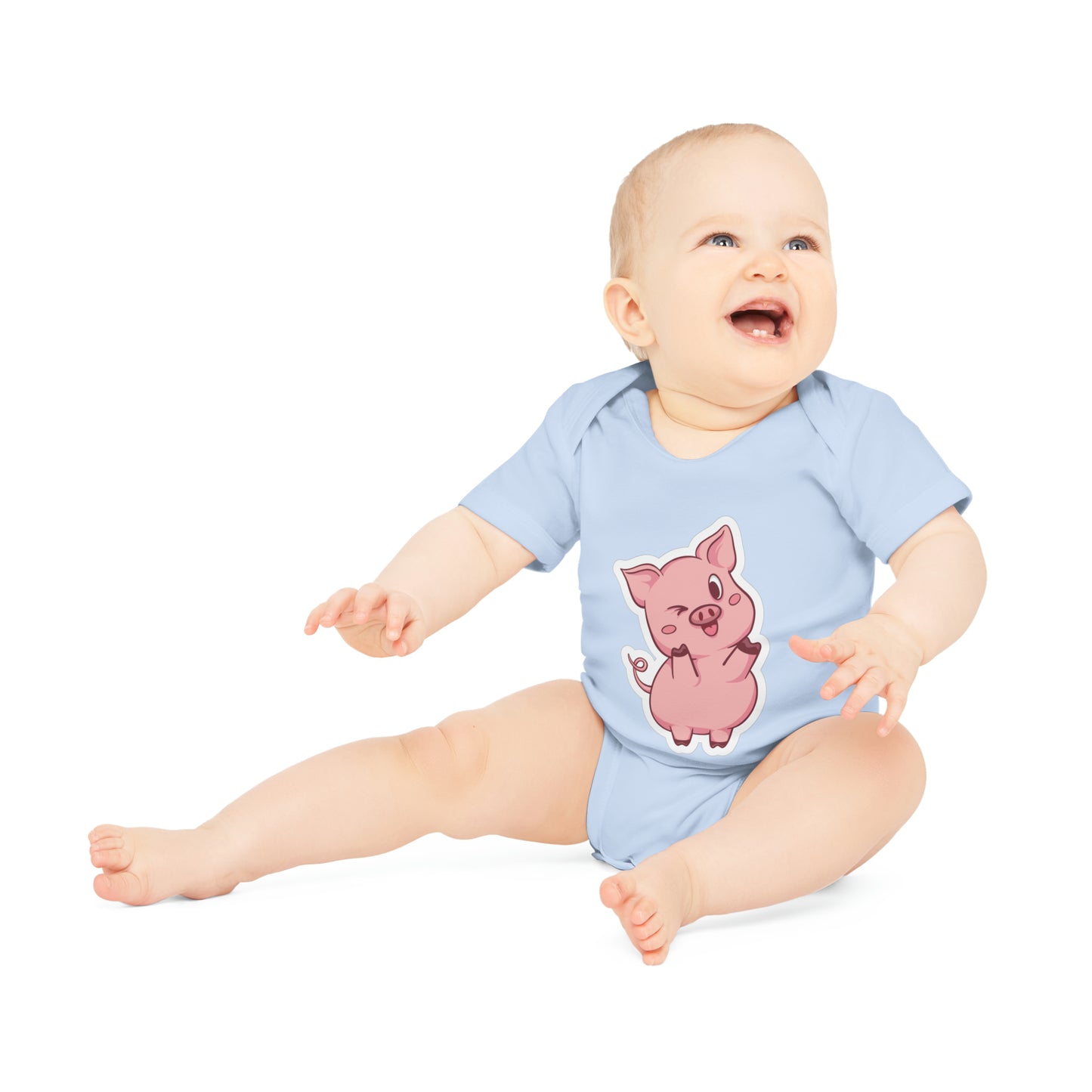 "Adorable Piggie Wink"- Organic Baby Bodysuit: Play- Baby Organic Short Sleeve Bodysuit