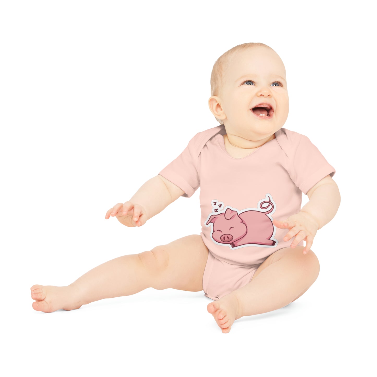 "Adorable Sleepy Piggie" - Baby Organic Short Sleeve Bodysuit