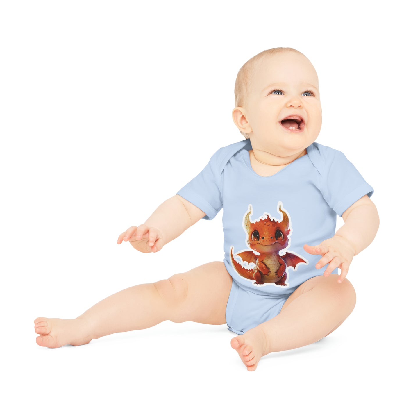 "Adorable Little Red Dragon" - Baby Organic Short Sleeve Bodysuit