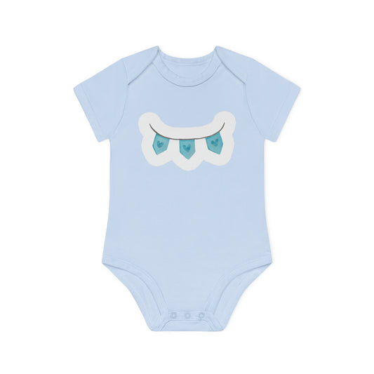 "Adorable Hearts Blue" - Baby Organic Short Sleeve Bodysuit