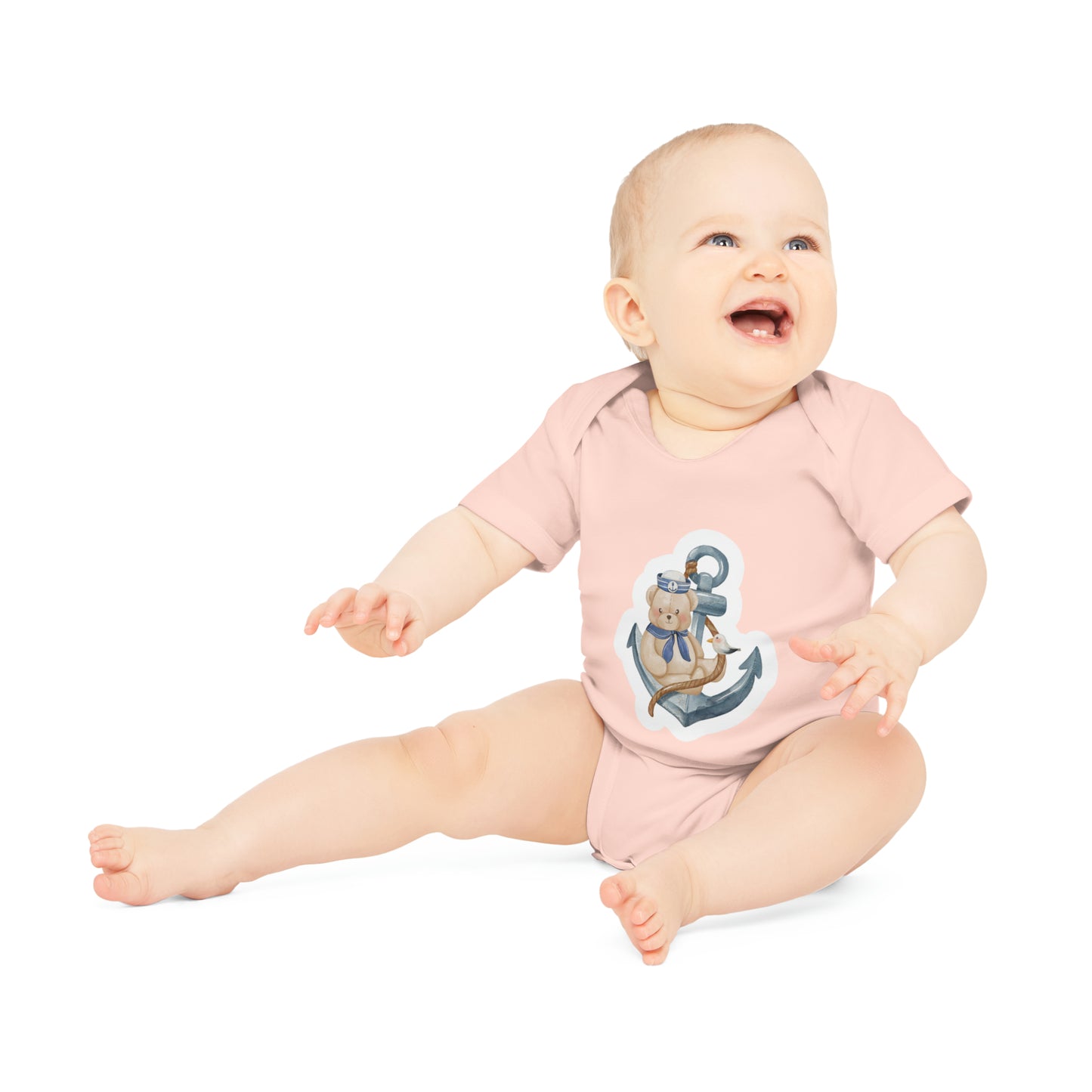 "Anchor Sailor Bear" - Baby Organic Short Sleeve Bodysuit