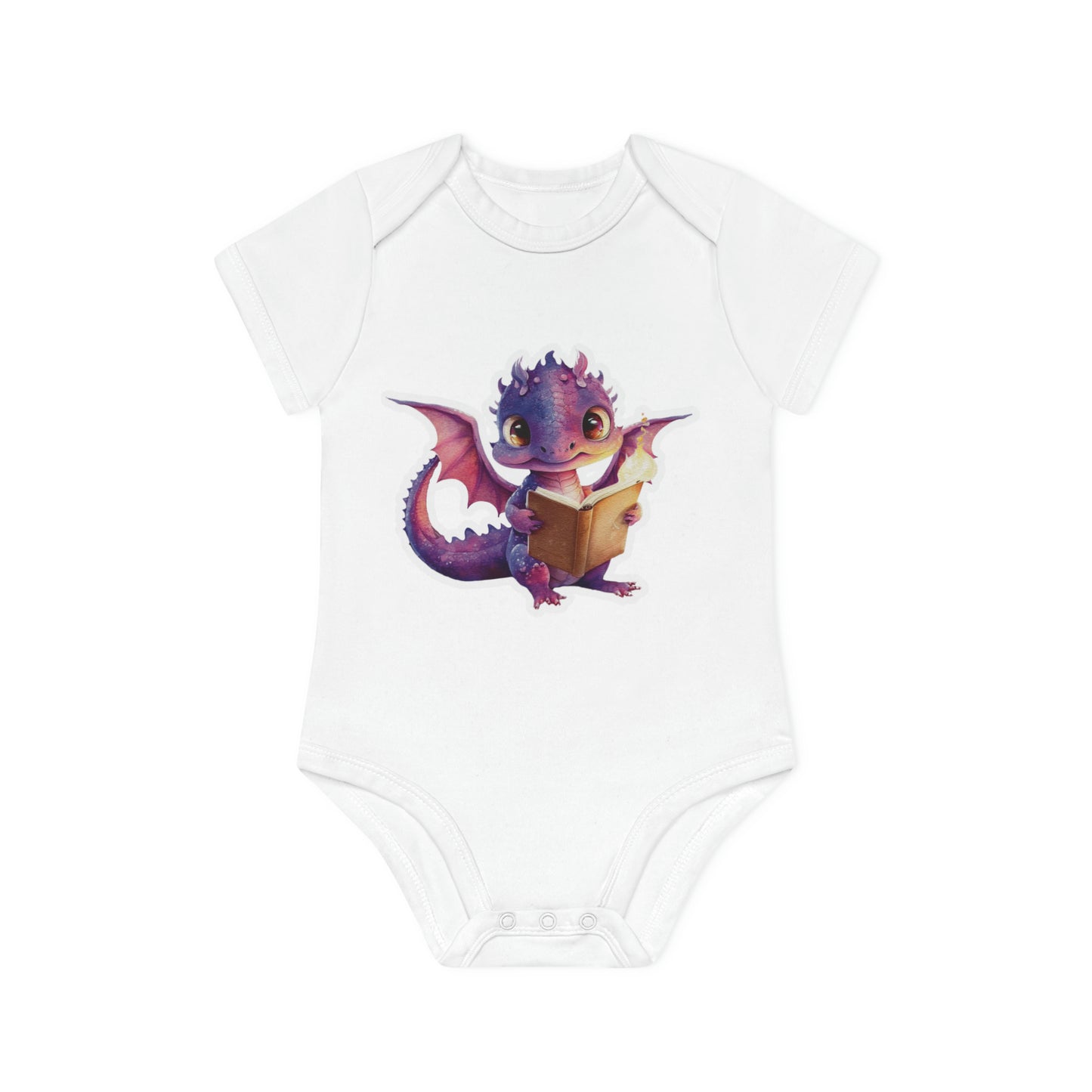 "Adorable Baby Dragon with Book" - Baby Organic Short Sleeve Bodysuit