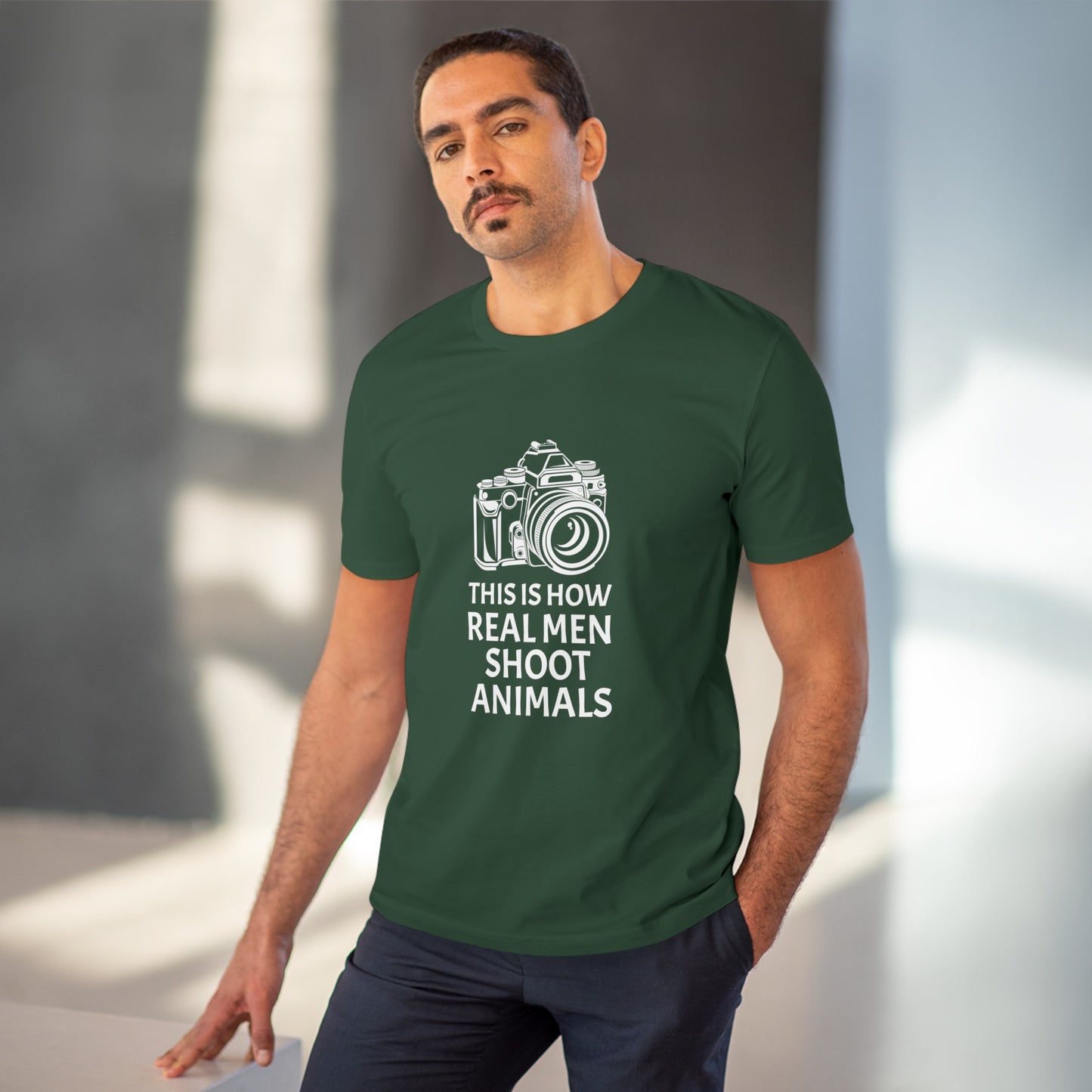 "This is how real men shoot animals" Vegan Life Tee - T-Shirt