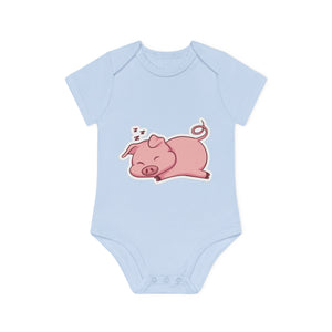 "Adorable Sleepy Piggie" - Baby Organic Short Sleeve Bodysuit