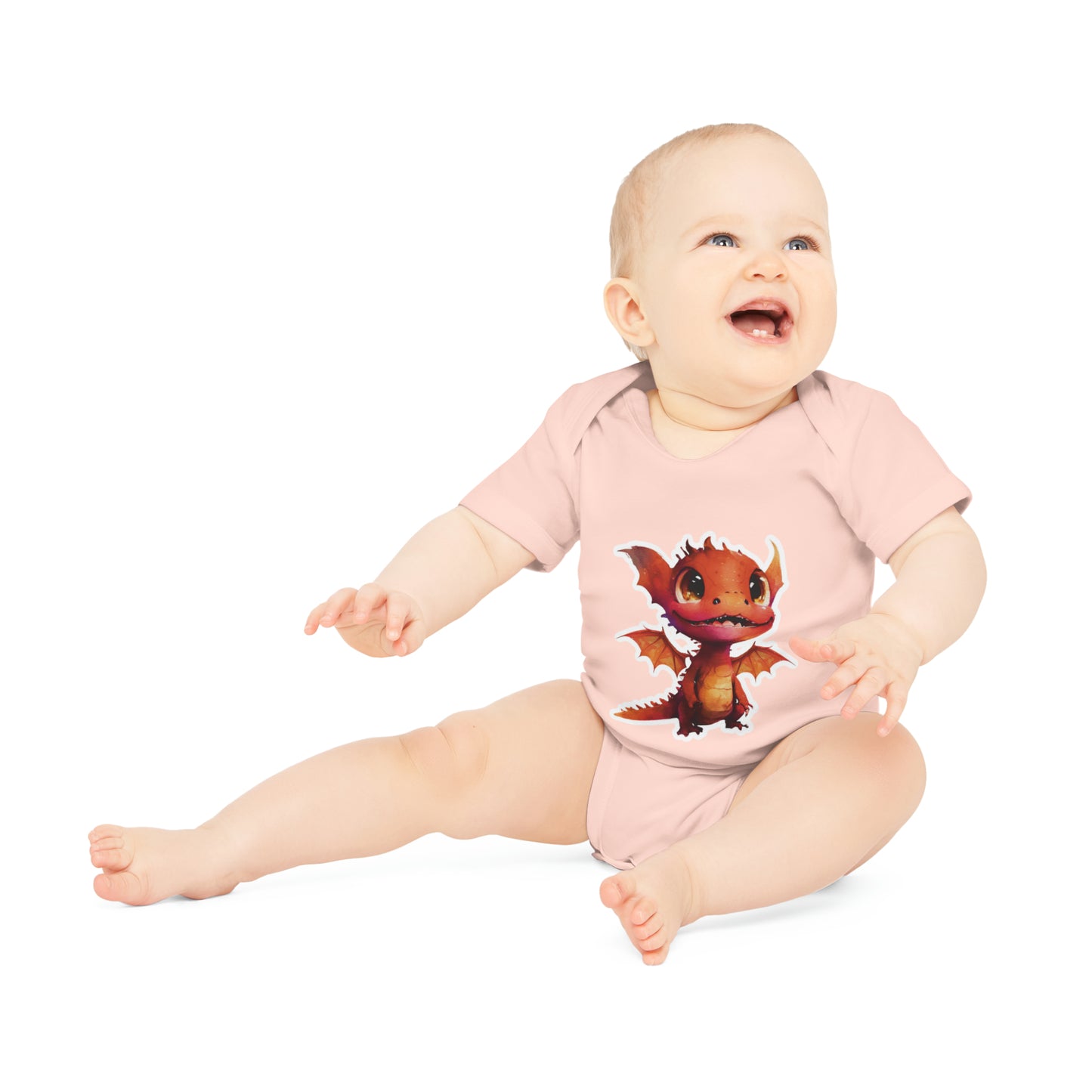 "Adorable Smiley Red Dragon" - Baby Organic Short Sleeve Bodysuit