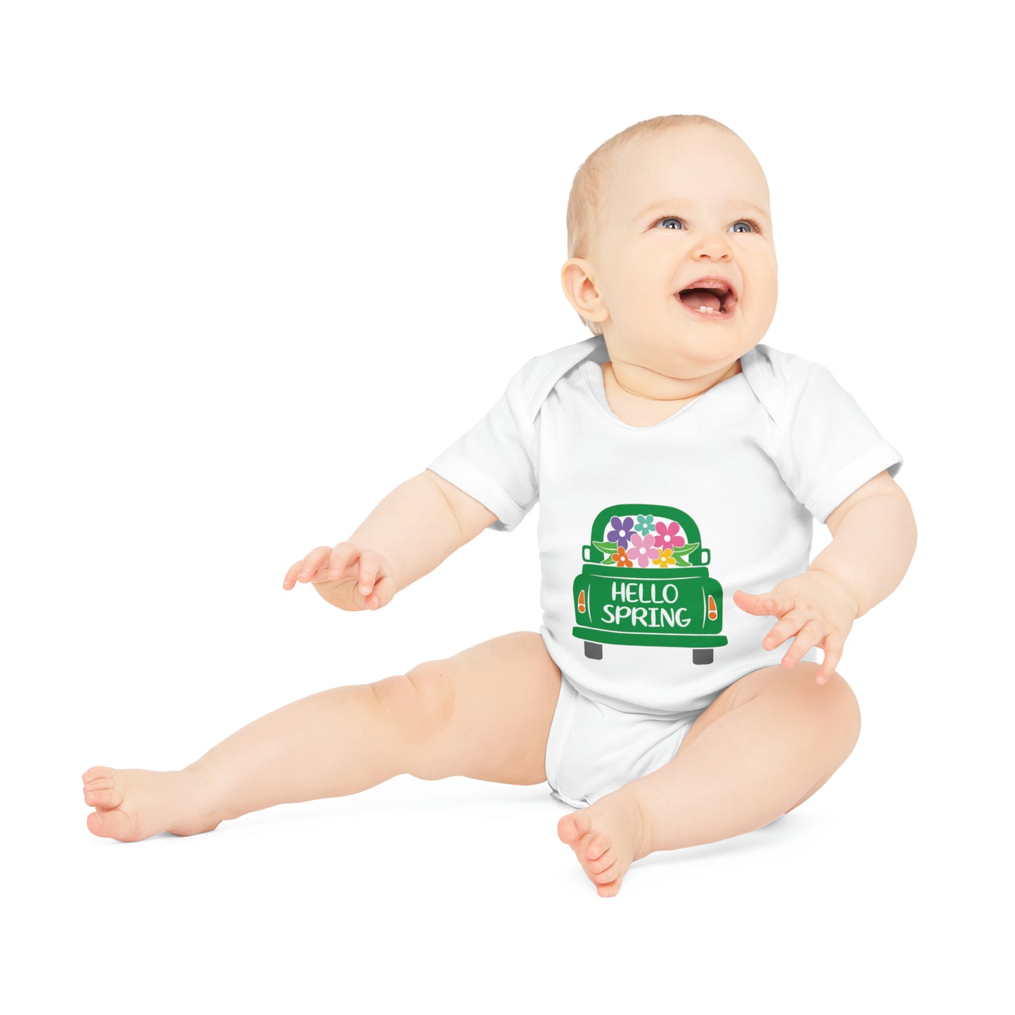 "Hello Spring" - Baby Organic Short Sleeve Bodysuit