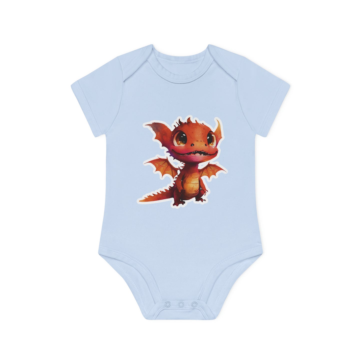 "Adorable Smiley Red Dragon" - Baby Organic Short Sleeve Bodysuit