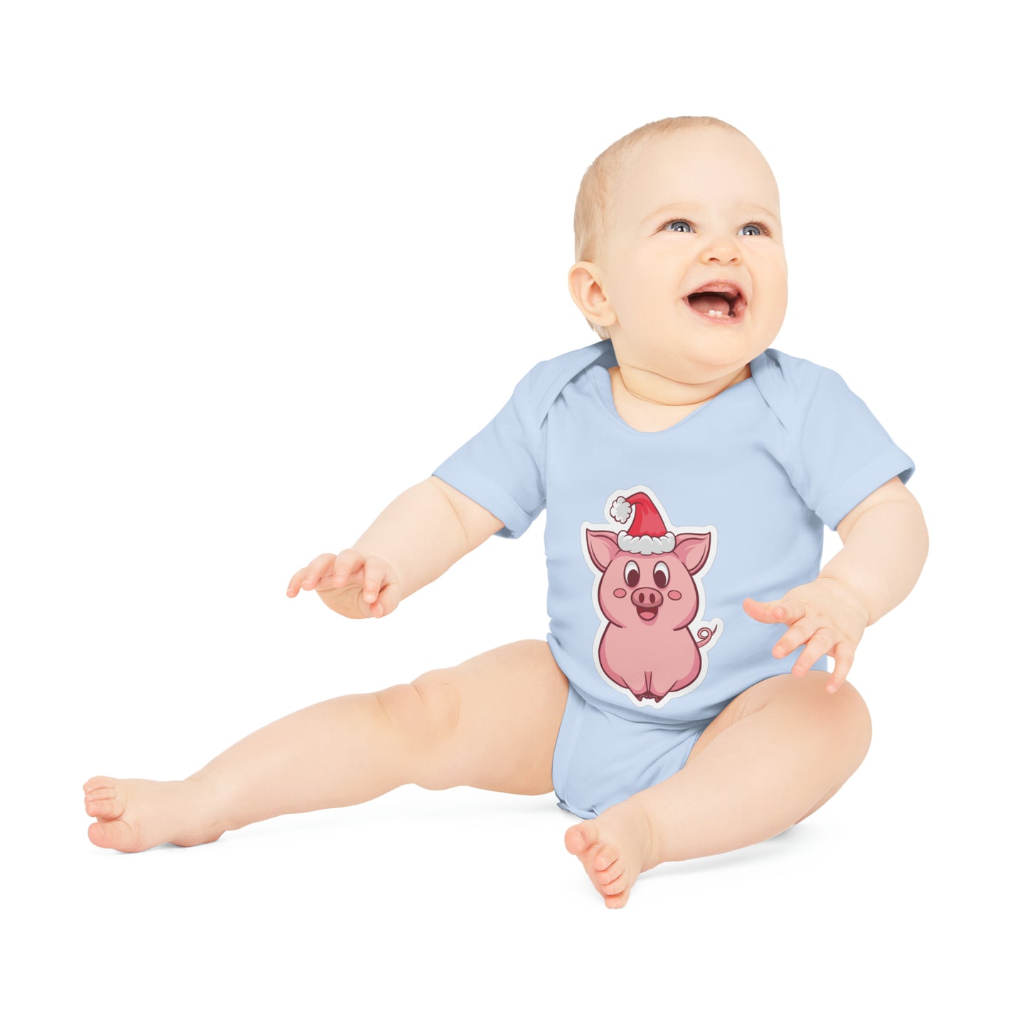 "Christmas Piggie" - Adorable Baby Organic Short Sleeve Bodysuit