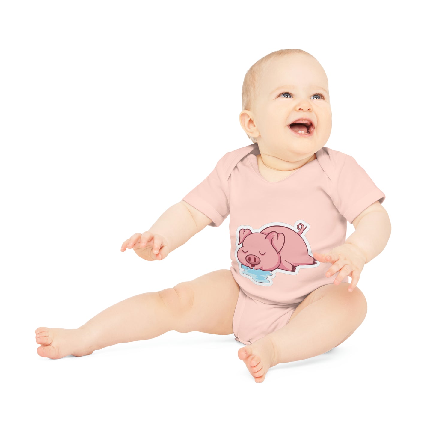 "Sleepy Drooling Piggie" - Baby Organic Short Sleeve Bodysuit