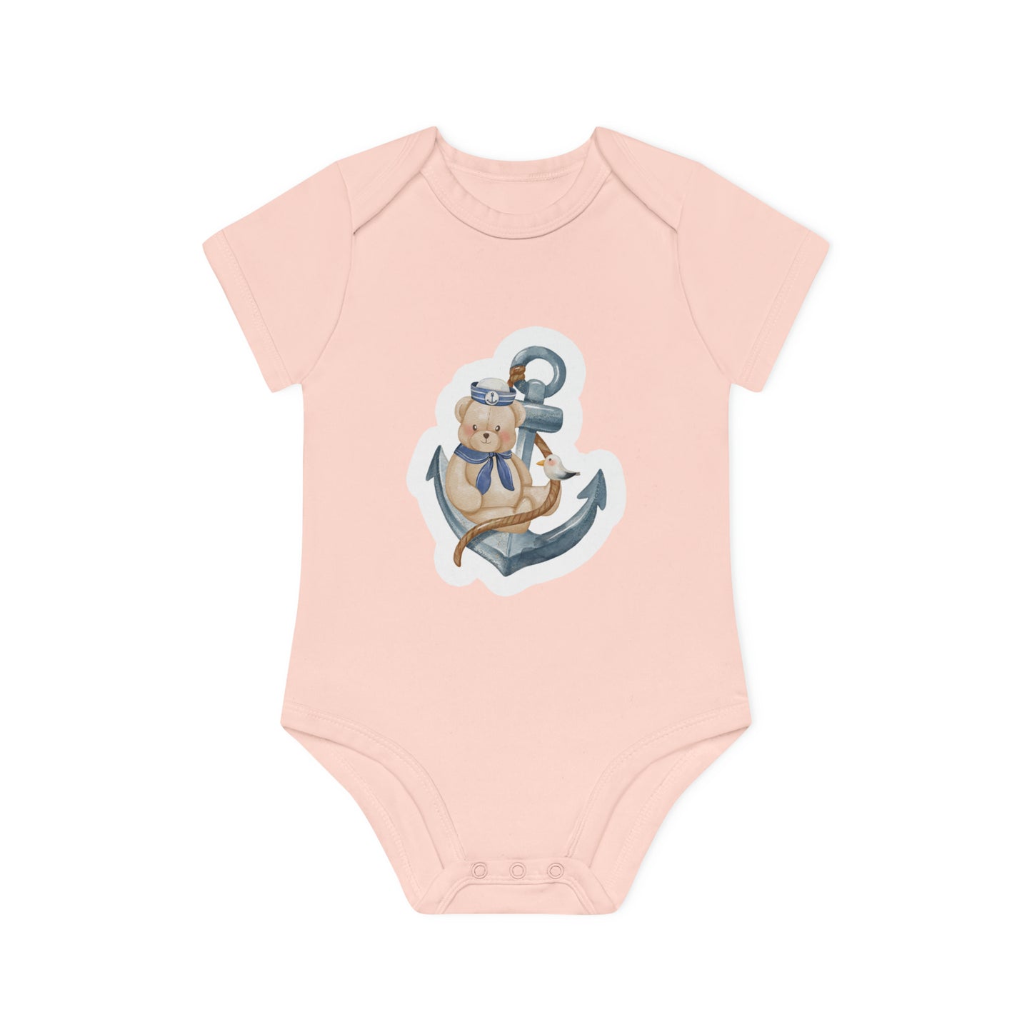 "Anchor Sailor Bear" - Baby Organic Short Sleeve Bodysuit