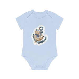 "Anchor Sailor Bear" - Baby Organic Short Sleeve Bodysuit