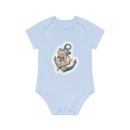 "Anchor Sailor Bear" - Baby Organic Short Sleeve Bodysuit