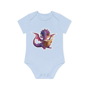 "Adorable Baby Dragon with Book" - Baby Organic Short Sleeve Bodysuit