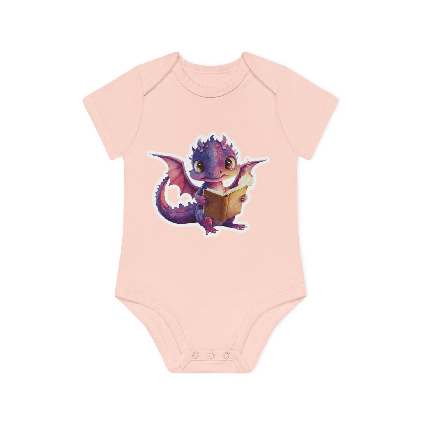 "Adorable Baby Dragon with Book" - Baby Organic Short Sleeve Bodysuit