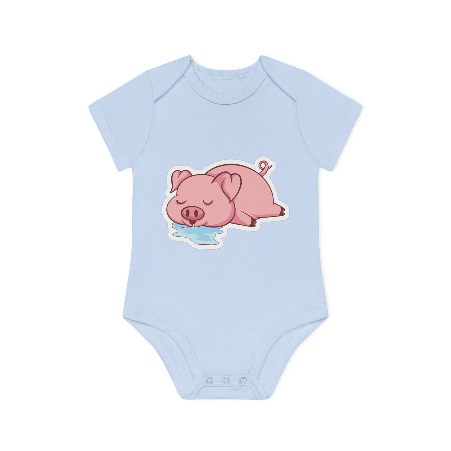 "Sleepy Drooling Piggie" - Baby Organic Short Sleeve Bodysuit