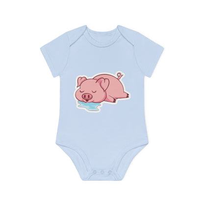 "Sleepy Drooling Piggie" - Baby Organic Short Sleeve Bodysuit