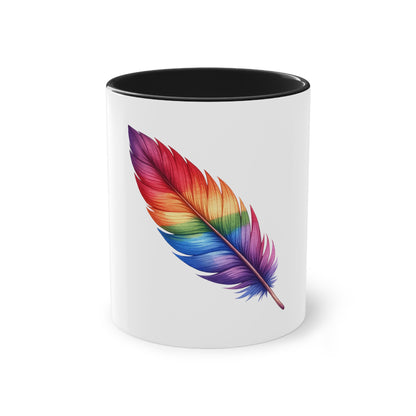 "Rainbow Pride Feather" - Two Tone Mug