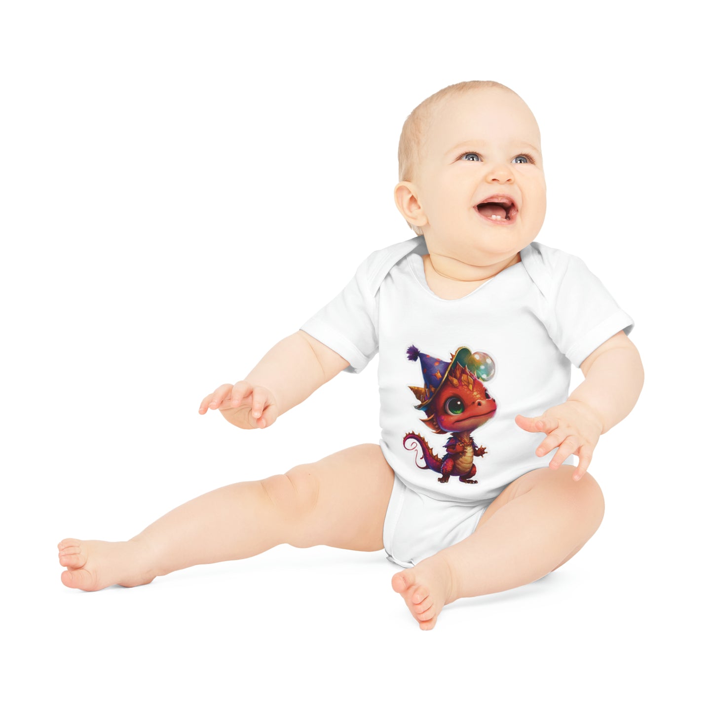 "Adorable Party  Dragon" - Baby Organic Short Sleeve Bodysuit