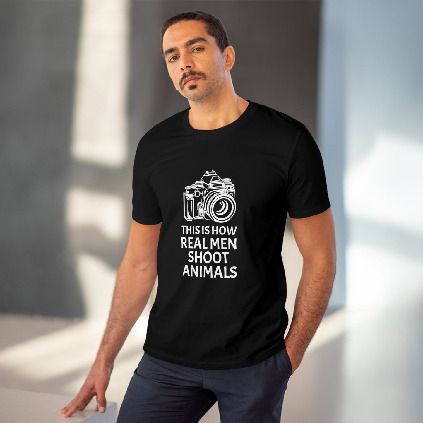 "This is how real men shoot animals" Vegan Life Tee - T-Shirt