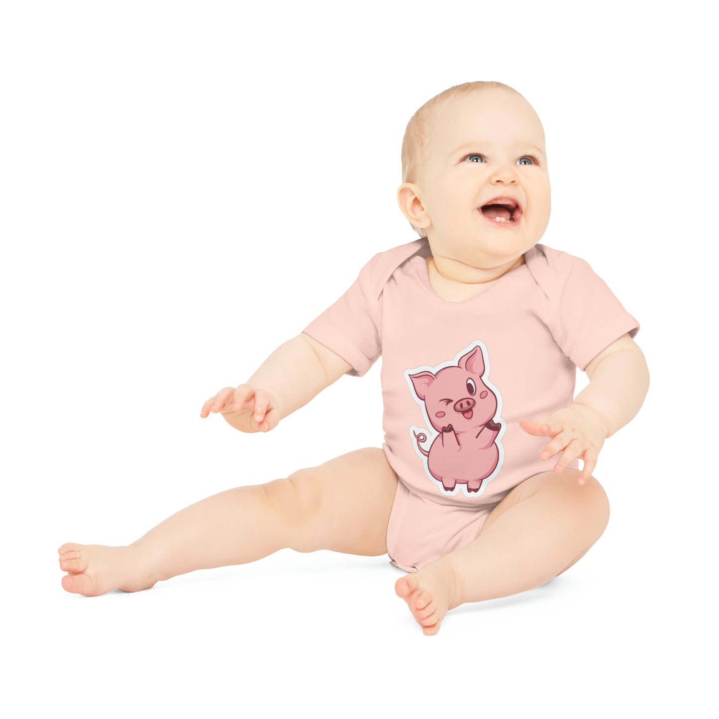 "Adorable Piggie Wink"- Organic Baby Bodysuit: Play- Baby Organic Short Sleeve Bodysuit