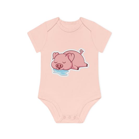 "Sleepy Drooling Piggie" - Baby Organic Short Sleeve Bodysuit