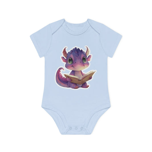 "Adorable Reading Dragon" - Baby Organic Short Sleeve Bodysuit