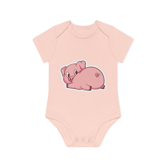 "Adorable Piggie" - Baby Organic Short Sleeve Bodysuit